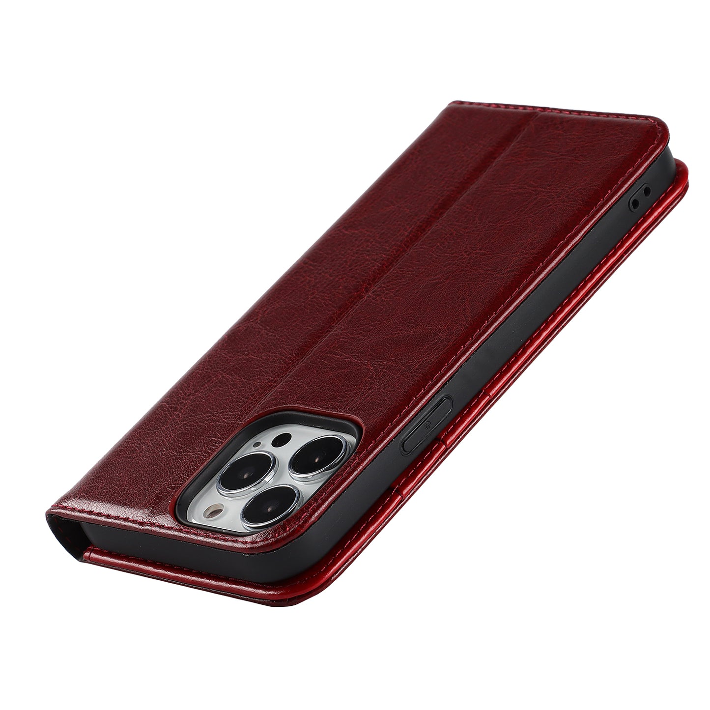 Crazy Horse Genuine Leather Dust-proof Phone Cover Card Slot Wallet Phone Case for iPhone 13 Pro 6.1 inch