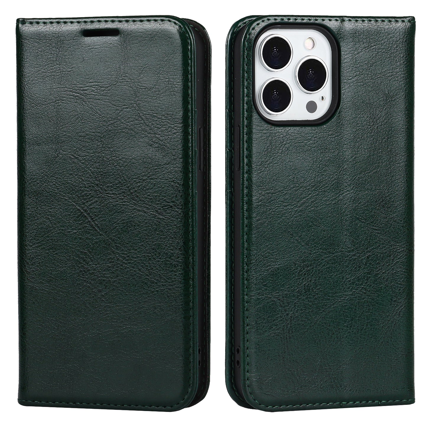 Crazy Horse Genuine Leather Dust-proof Phone Cover Card Slot Wallet Phone Case for iPhone 13 Pro 6.1 inch