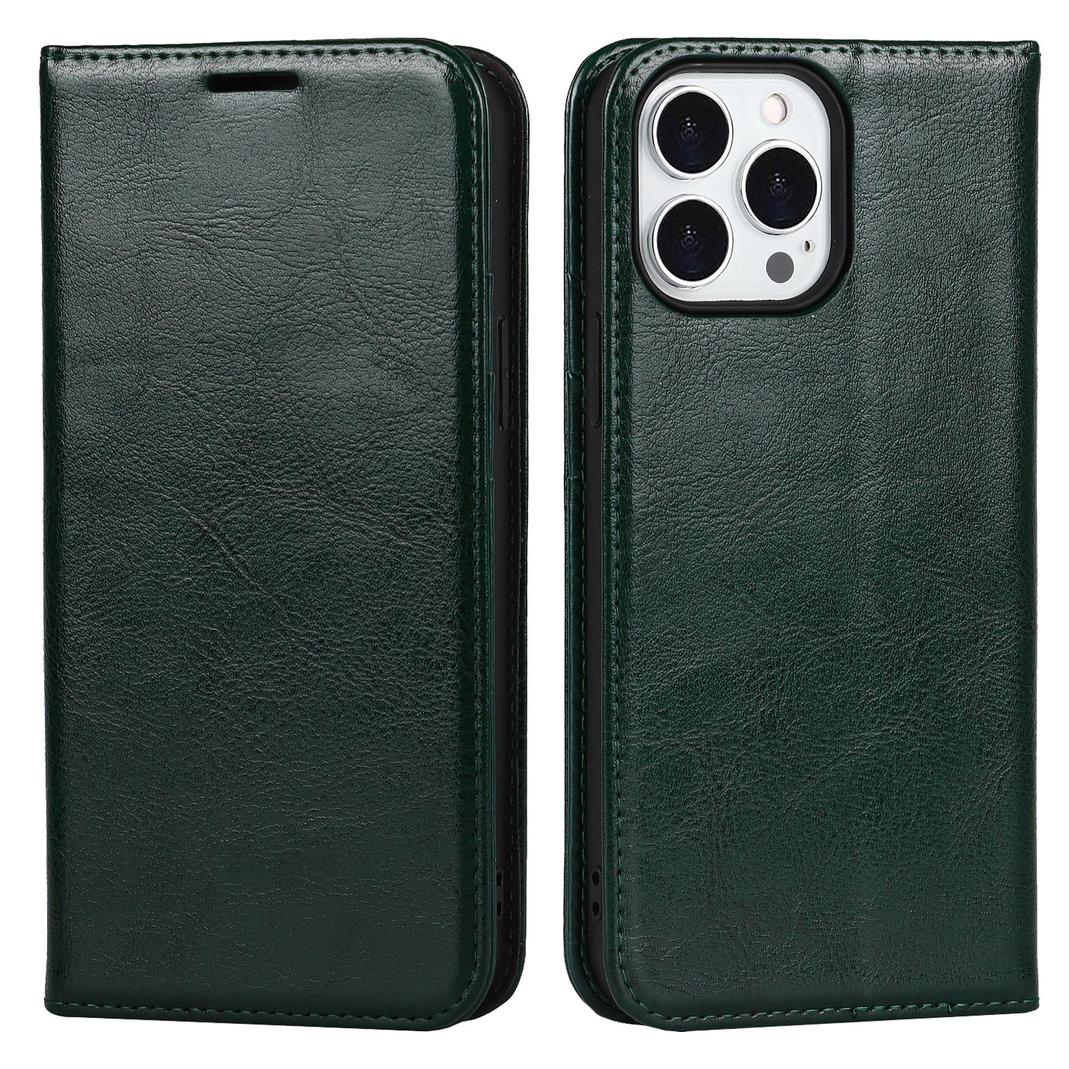 Crazy Horse Genuine Leather Dust-proof Phone Cover Card Slot Wallet Phone Case for iPhone 13 Pro 6.1 inch