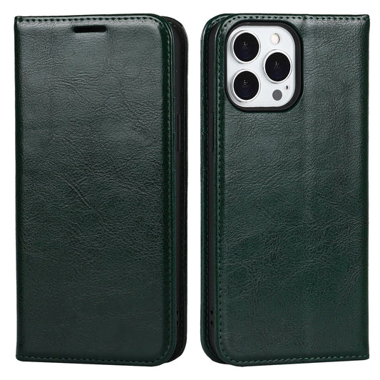 Crazy Horse Genuine Leather Dust-proof Phone Cover Card Slot Wallet Phone Case for iPhone 13 Pro 6.1 inch