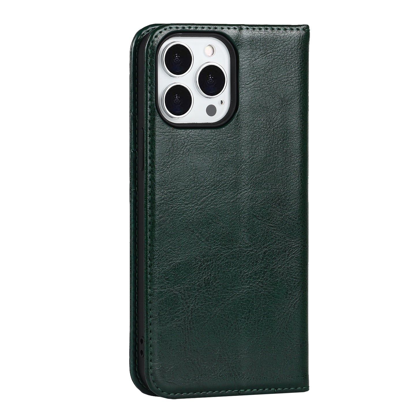 Crazy Horse Genuine Leather Dust-proof Phone Cover Card Slot Wallet Phone Case for iPhone 13 Pro 6.1 inch