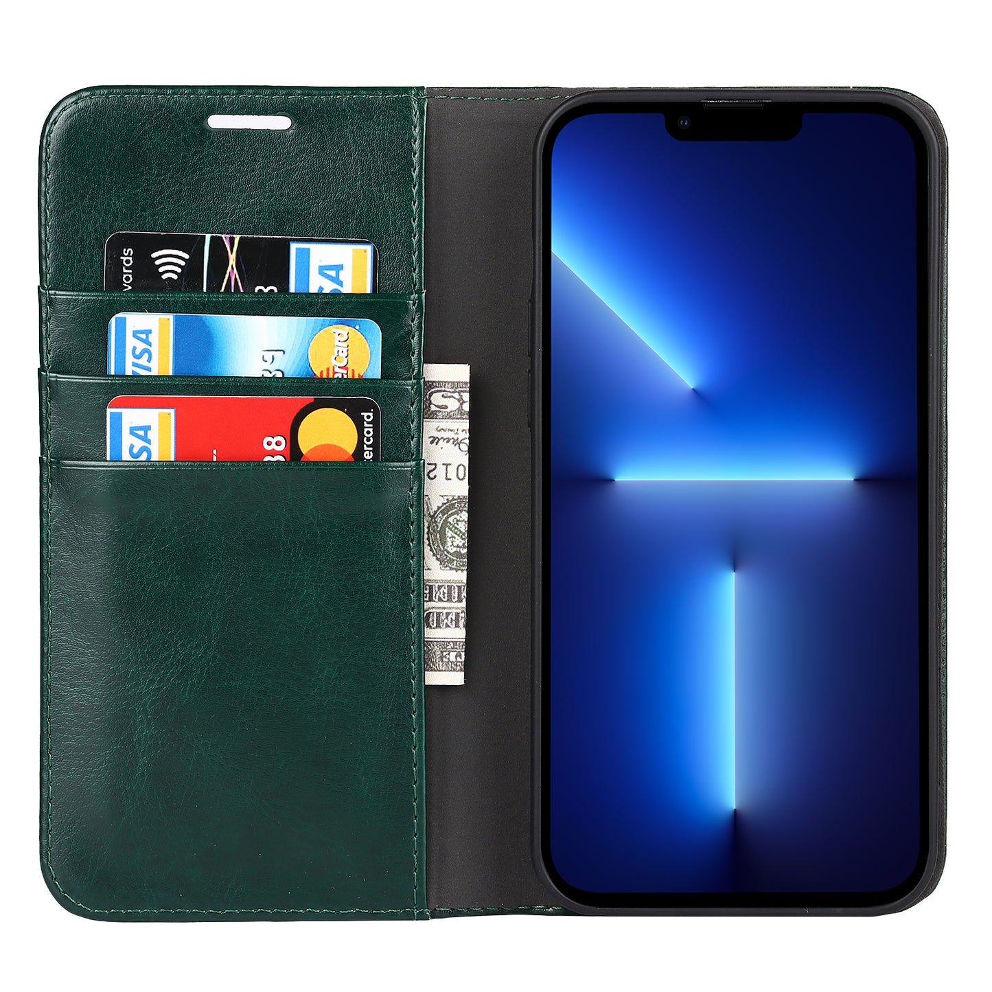 Crazy Horse Genuine Leather Dust-proof Phone Cover Card Slot Wallet Phone Case for iPhone 13 Pro 6.1 inch