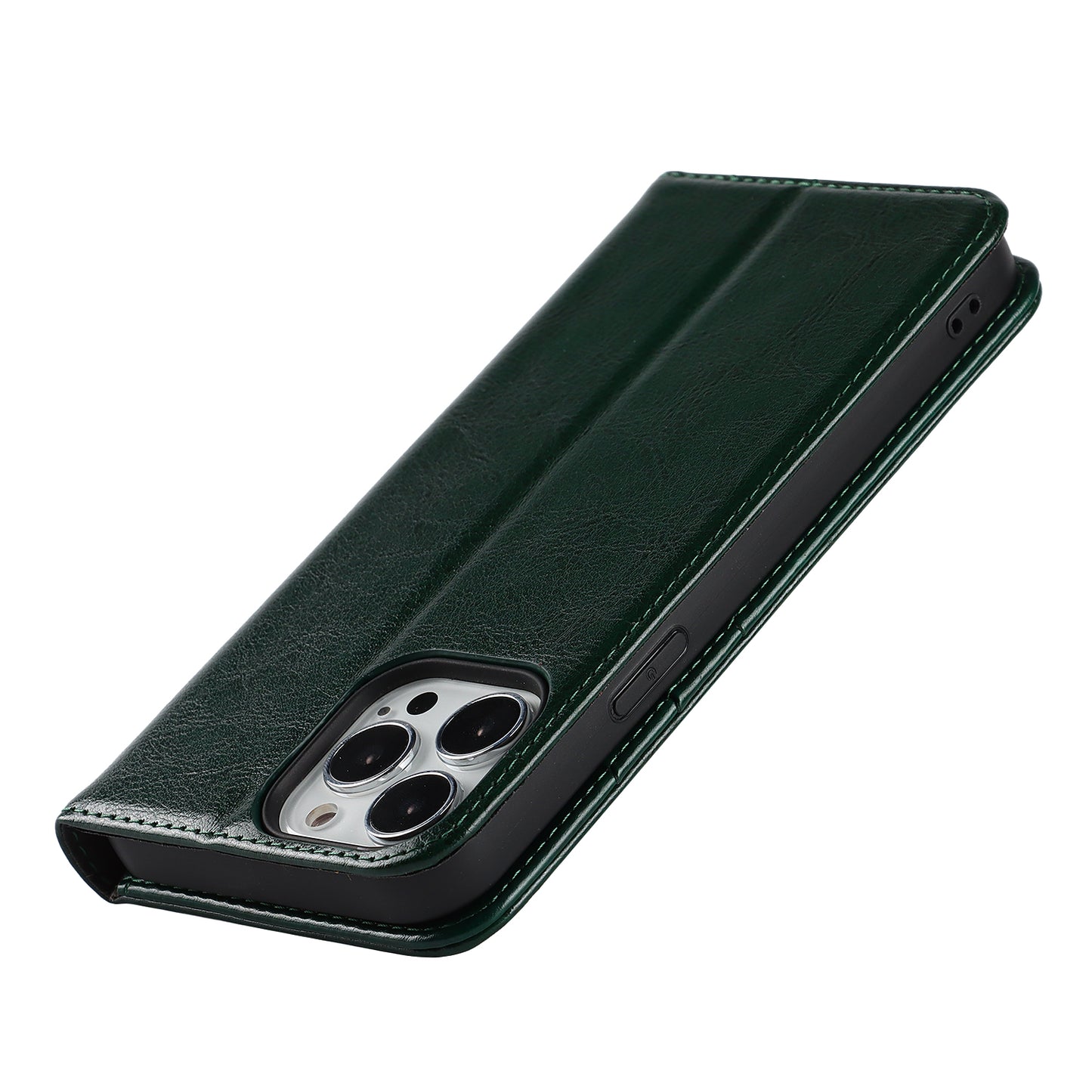Crazy Horse Genuine Leather Dust-proof Phone Cover Card Slot Wallet Phone Case for iPhone 13 Pro 6.1 inch