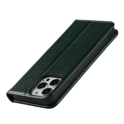 Crazy Horse Genuine Leather Dust-proof Phone Cover Card Slot Wallet Phone Case for iPhone 13 Pro 6.1 inch