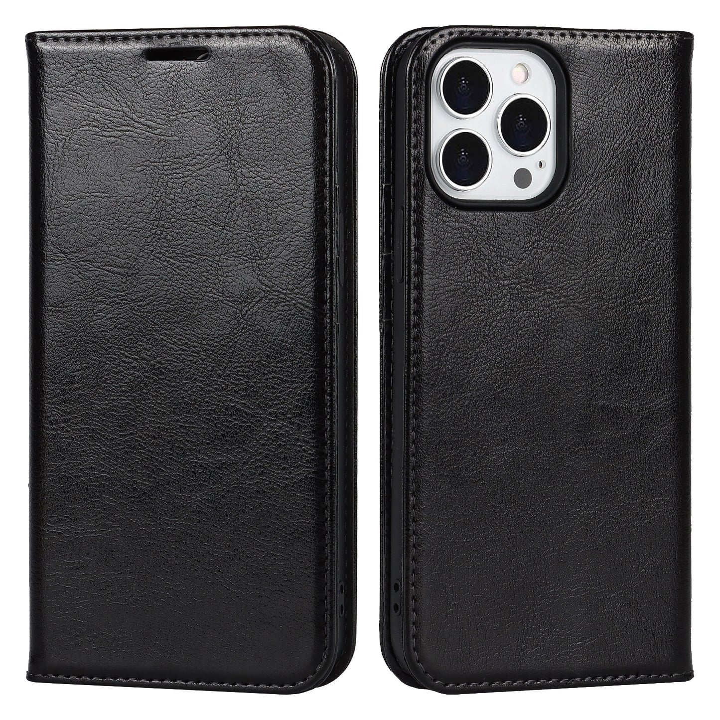 Crazy Horse Genuine Leather Dust-proof Phone Cover Card Slot Wallet Phone Case for iPhone 13 Pro 6.1 inch