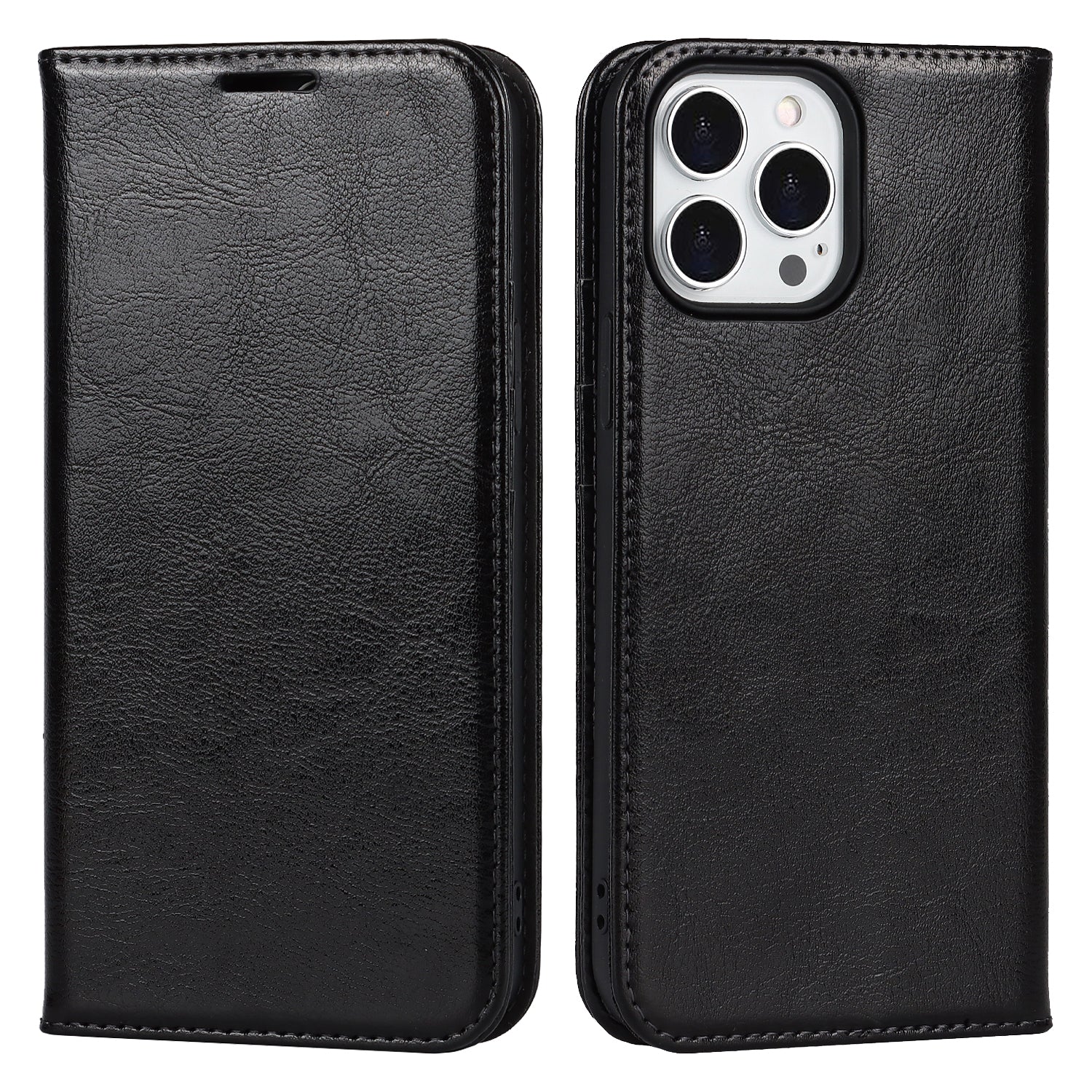 Crazy Horse Genuine Leather Dust-proof Phone Cover Card Slot Wallet Phone Case for iPhone 13 Pro 6.1 inch