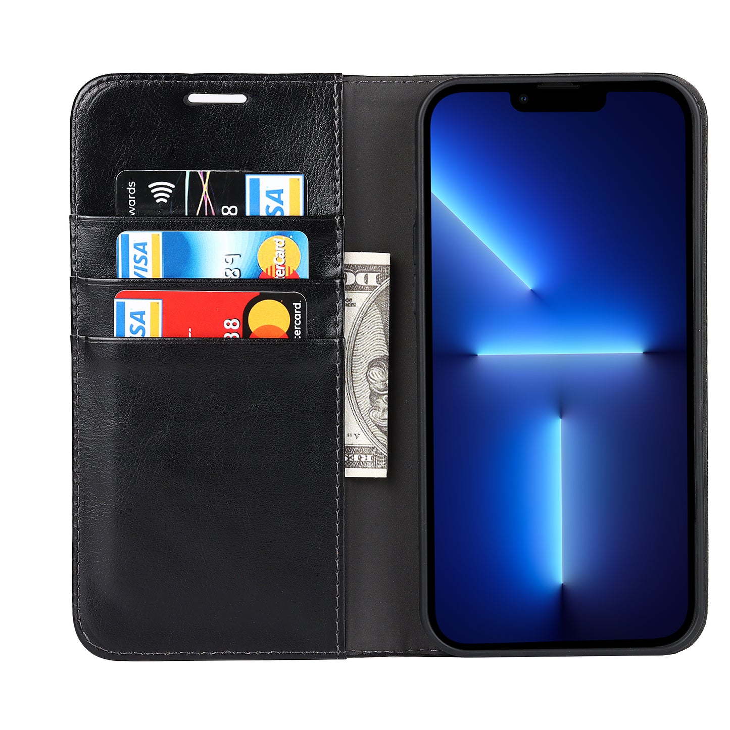 Crazy Horse Genuine Leather Dust-proof Phone Cover Card Slot Wallet Phone Case for iPhone 13 Pro 6.1 inch