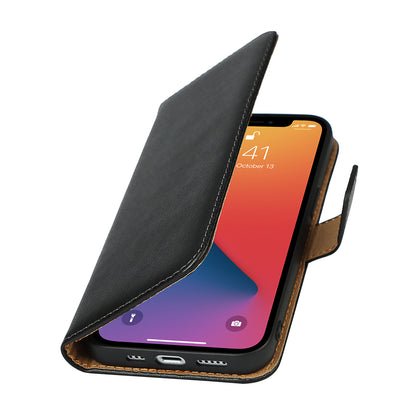 Genuine Leather Dust-proof Phone Cover Anti-scratch Wallet Stand Phone Case for iPhone 13 Pro 6.1 inch