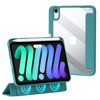 For iPad mini (2021) Shockproof Case PU Leather Magnetic Tablet Cover Transparent Back Tablet Protector with Pencil Holder Support Auto Wake/Sleep