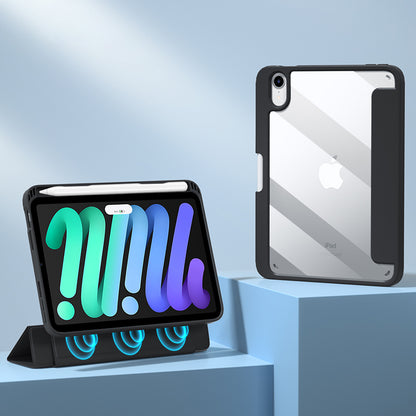 For iPad mini (2021) Shockproof Case PU Leather Magnetic Tablet Cover Transparent Back Tablet Protector with Pencil Holder Support Auto Wake/Sleep