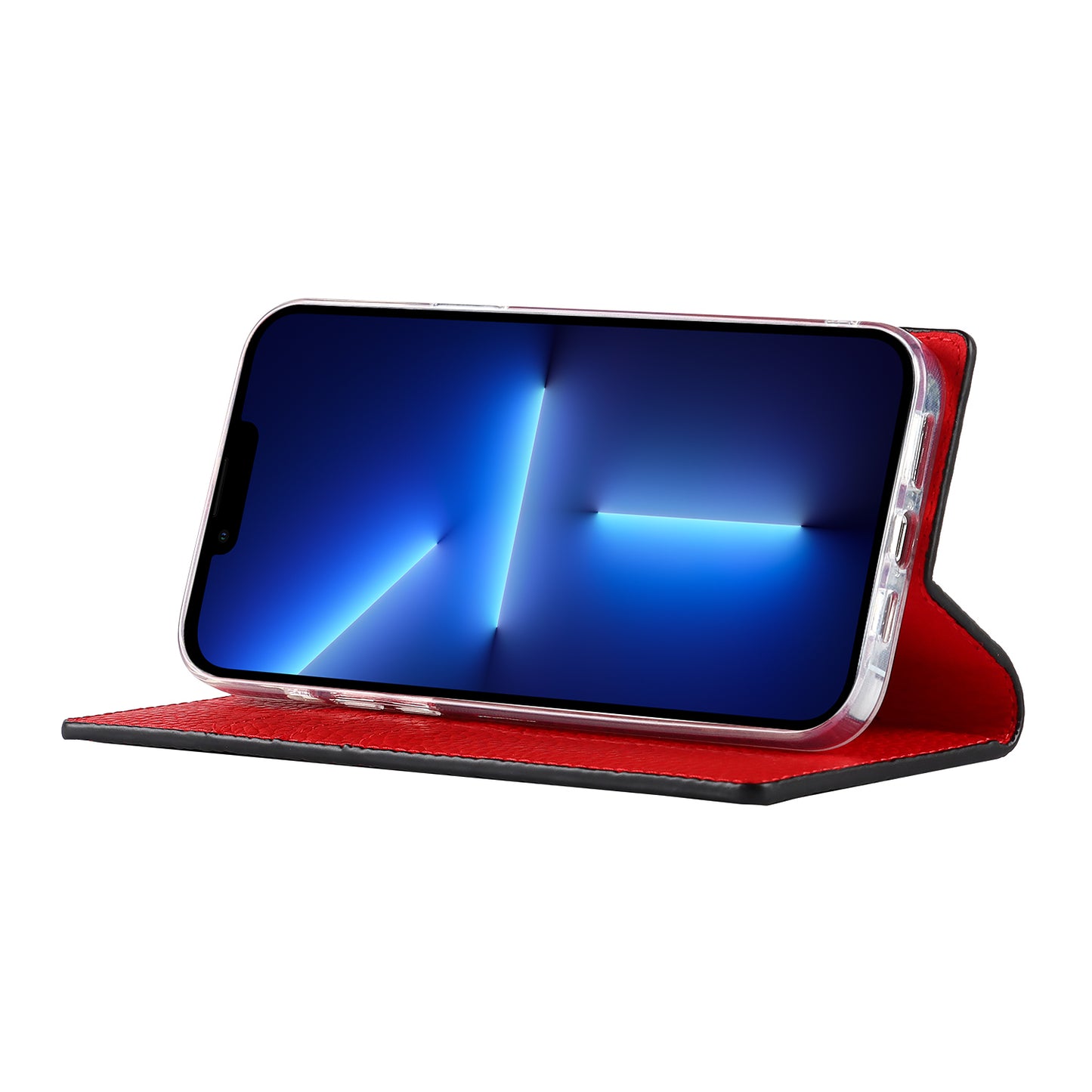 Litchi Texture Genuine Leather Cover Wallet Stand Flip Phone Case with Strap for iPhone 13 Pro 6.1 inch