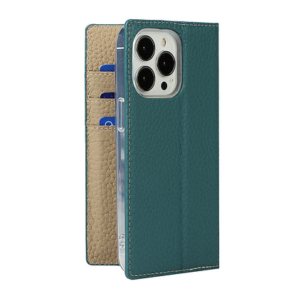 Litchi Texture Genuine Leather Cover Wallet Stand Flip Phone Case with Strap for iPhone 13 Pro 6.1 inch