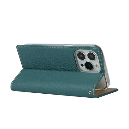 Litchi Texture Genuine Leather Cover Wallet Stand Flip Phone Case with Strap for iPhone 13 Pro 6.1 inch