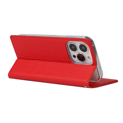 Litchi Texture Genuine Leather Cover Wallet Stand Flip Phone Case with Strap for iPhone 13 Pro 6.1 inch