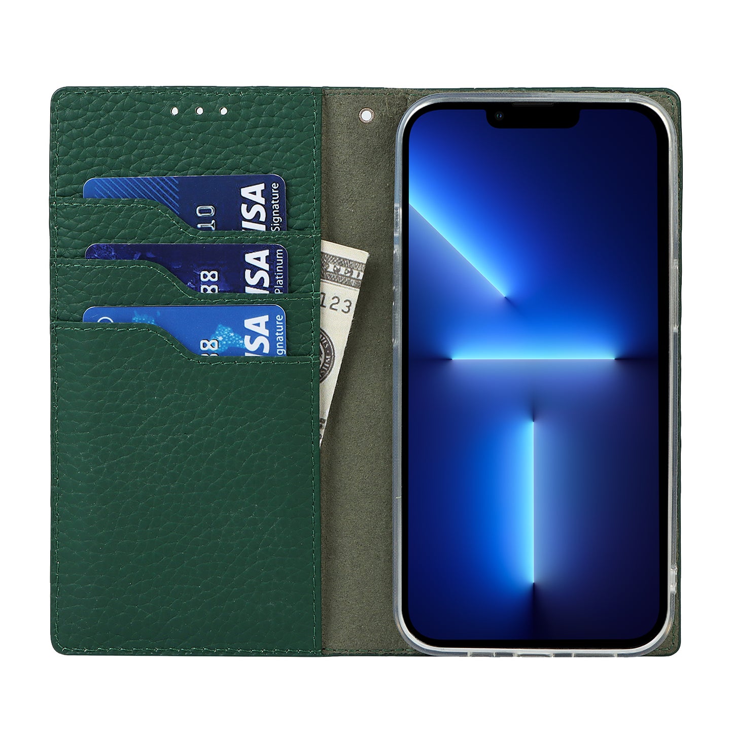 Litchi Texture Genuine Leather Cover Wallet Stand Flip Phone Case with Strap for iPhone 13 Pro 6.1 inch