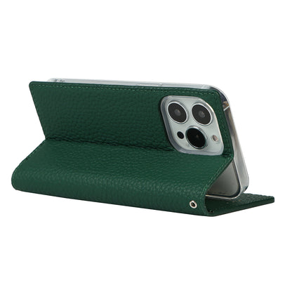 Litchi Texture Genuine Leather Cover Wallet Stand Flip Phone Case with Strap for iPhone 13 Pro 6.1 inch