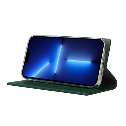 Litchi Texture Genuine Leather Cover Wallet Stand Flip Phone Case with Strap for iPhone 13 Pro 6.1 inch