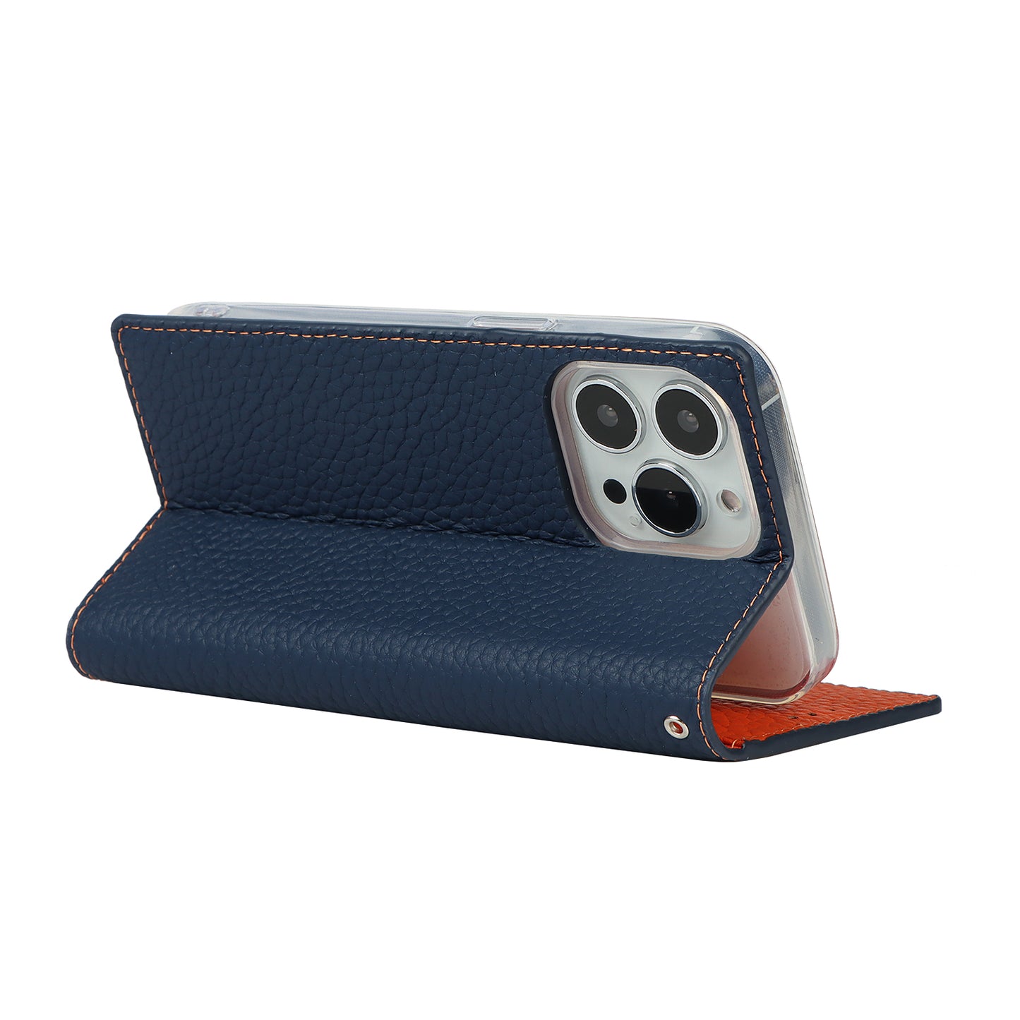 Litchi Texture Genuine Leather Cover Wallet Stand Flip Phone Case with Strap for iPhone 13 Pro 6.1 inch