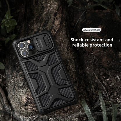 NILLKIN Adventurer Honeycomb Twill Anti Slip Slide Camera Cover Hard Phone Case TPU+PC Phone Protective Cover for iPhone 13 Pro Max 6.7 inch