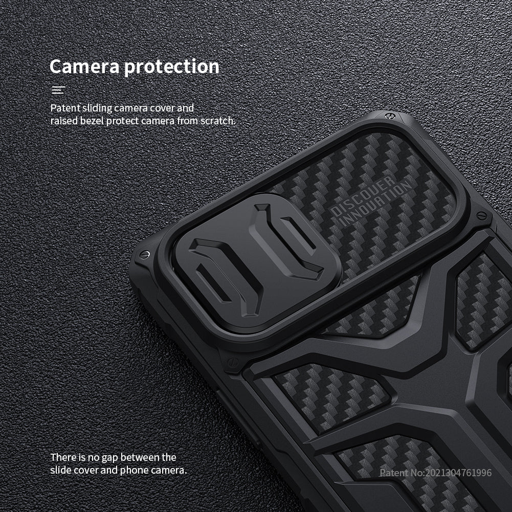 NILLKIN Adventurer Honeycomb Twill Anti Slip Slide Camera Cover Hard Phone Case TPU+PC Phone Protective Cover for iPhone 13 Pro Max 6.7 inch