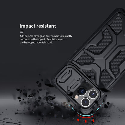 NILLKIN Adventurer Honeycomb Twill Anti Slip Slide Camera Cover Hard Phone Case TPU+PC Phone Protective Cover for iPhone 13 Pro Max 6.7 inch