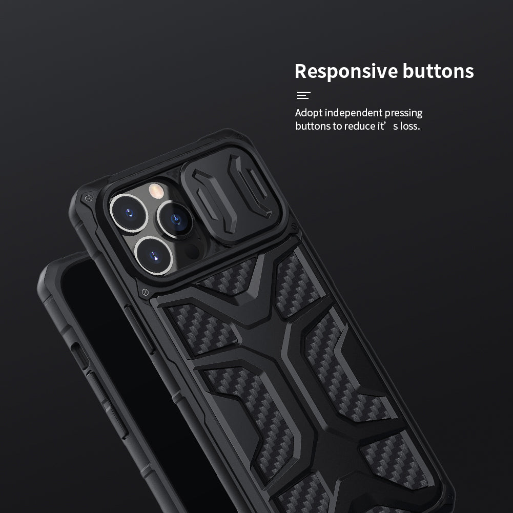 NILLKIN Adventurer Honeycomb Twill Anti Slip Slide Camera Cover Hard Phone Case TPU+PC Phone Protective Cover for iPhone 13 Pro Max 6.7 inch