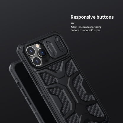 NILLKIN Adventurer Honeycomb Twill Anti Slip Slide Camera Cover Hard Phone Case TPU+PC Phone Protective Cover for iPhone 13 Pro Max 6.7 inch