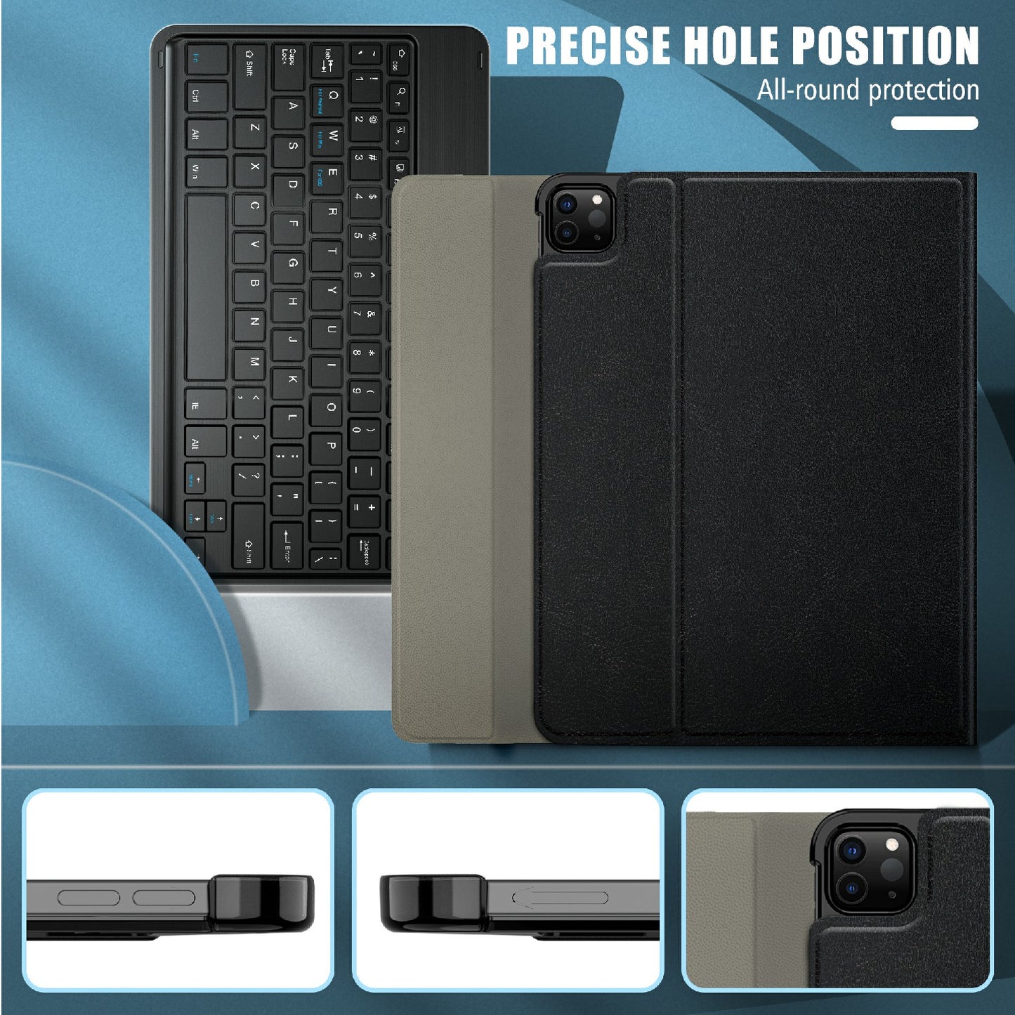 Detachable Wireless Bluetooth Keyboard Leather Stand Case Cover with Pen Slot for iPad Pro 11-inch (2021)