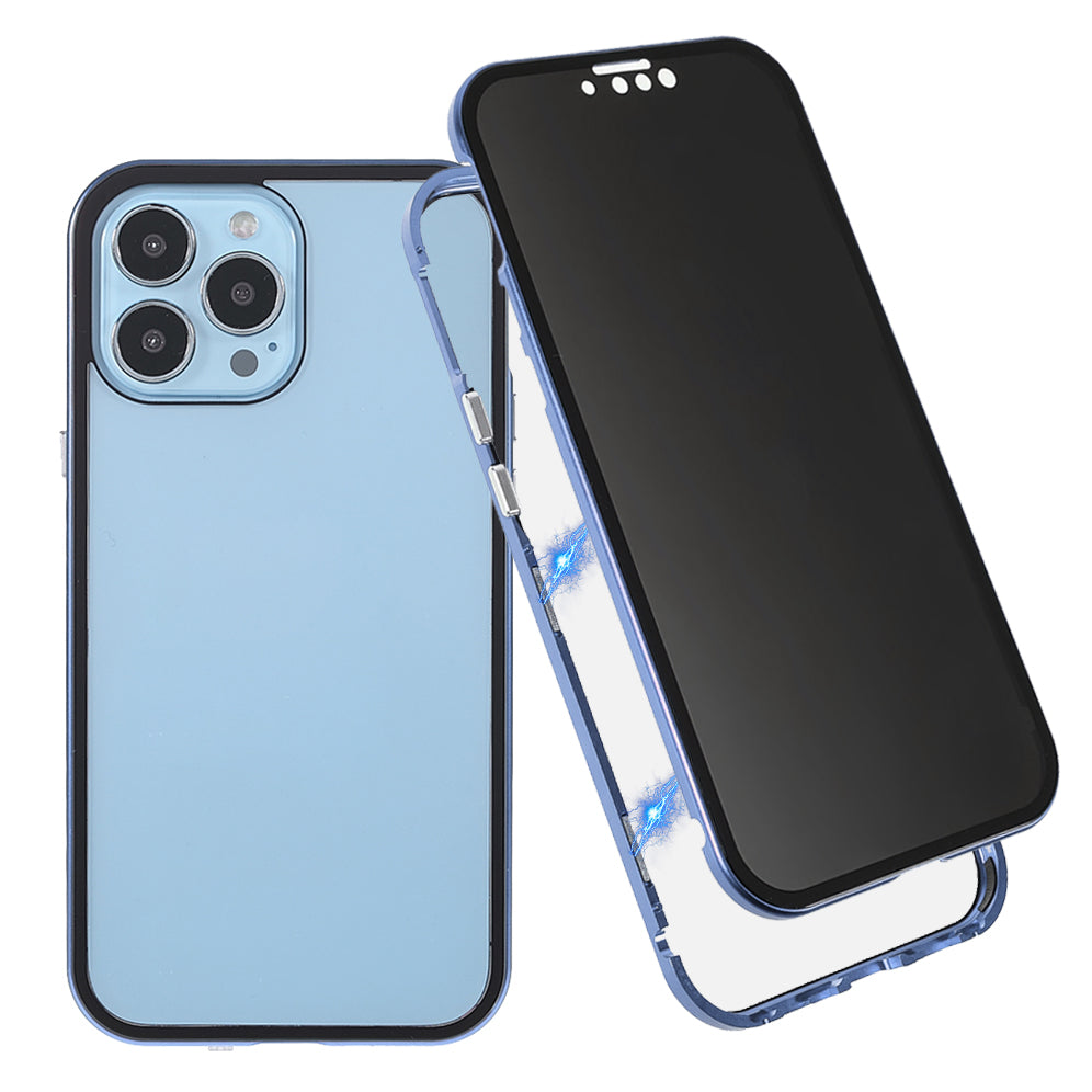 Privacy-Protected 35 Degrees Anti-Peep Shock-Proof Magnetic Metal Frame + Double-Sided Tempered Glass Phone Case for iPhone 13 Pro Max 6.7 inch