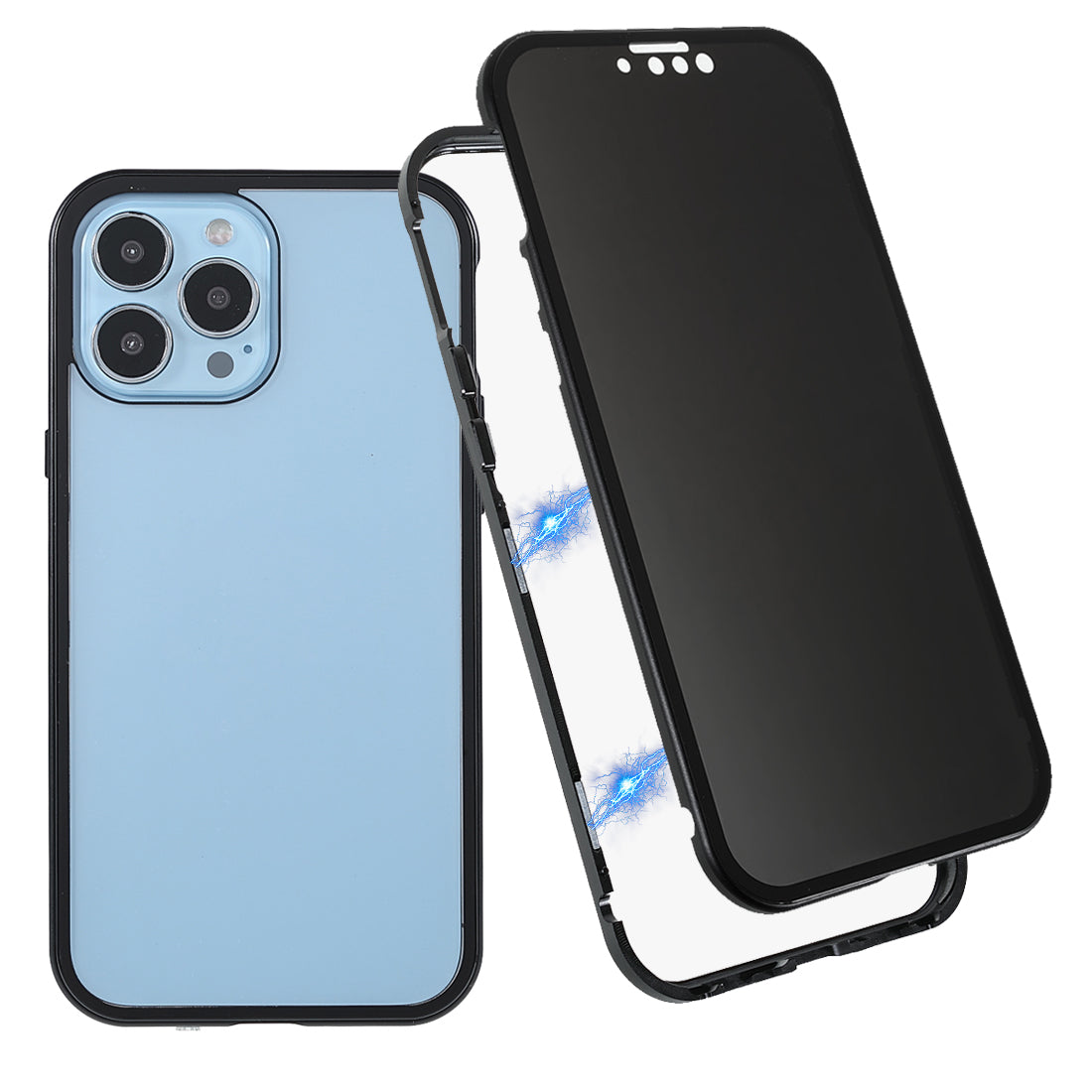 Privacy-Protected 35 Degrees Anti-Peep Shock-Proof Magnetic Metal Frame + Double-Sided Tempered Glass Phone Case for iPhone 13 Pro Max 6.7 inch