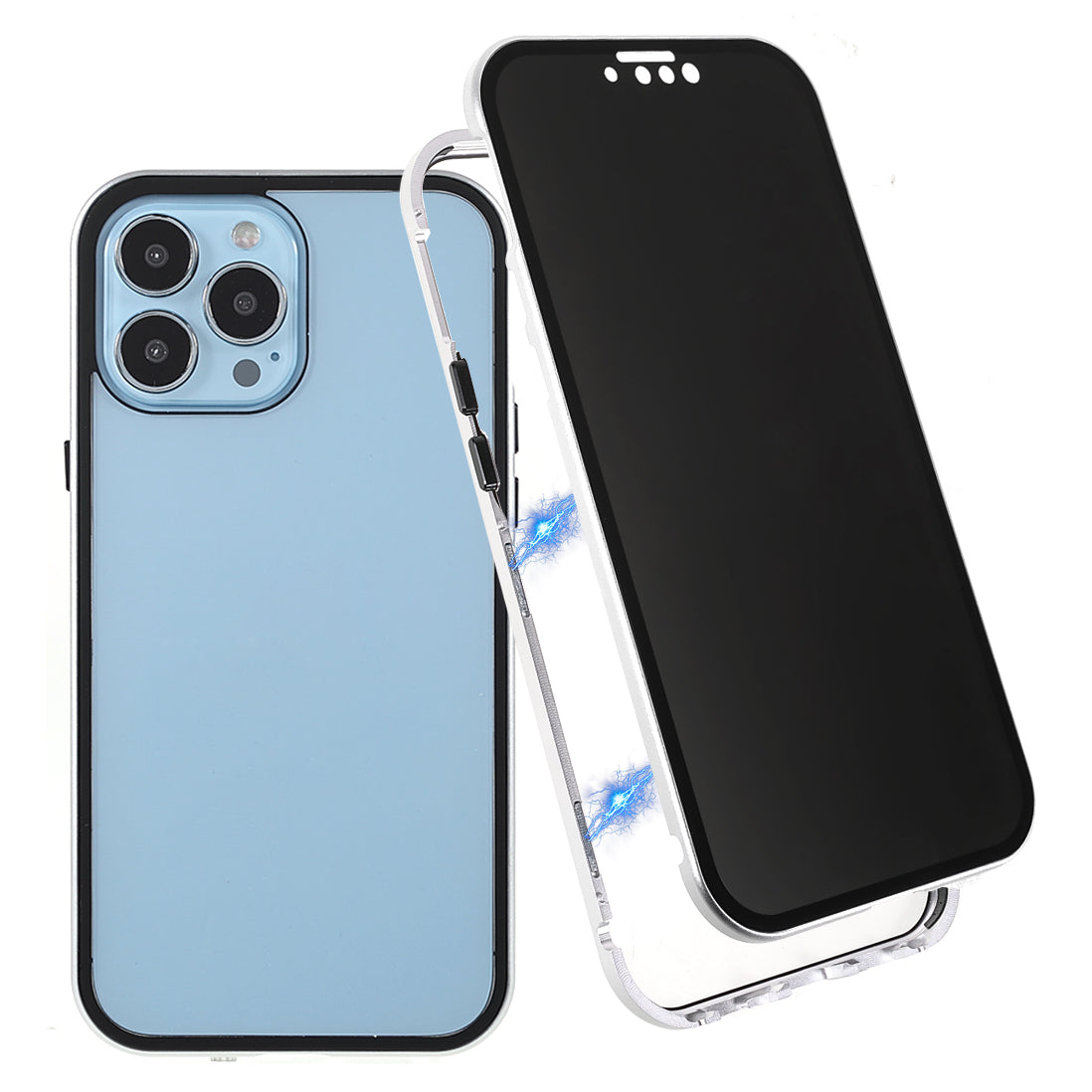 Privacy-Protected 35 Degrees Anti-Peep Shock-Proof Magnetic Metal Frame + Double-Sided Tempered Glass Phone Case for iPhone 13 Pro Max 6.7 inch