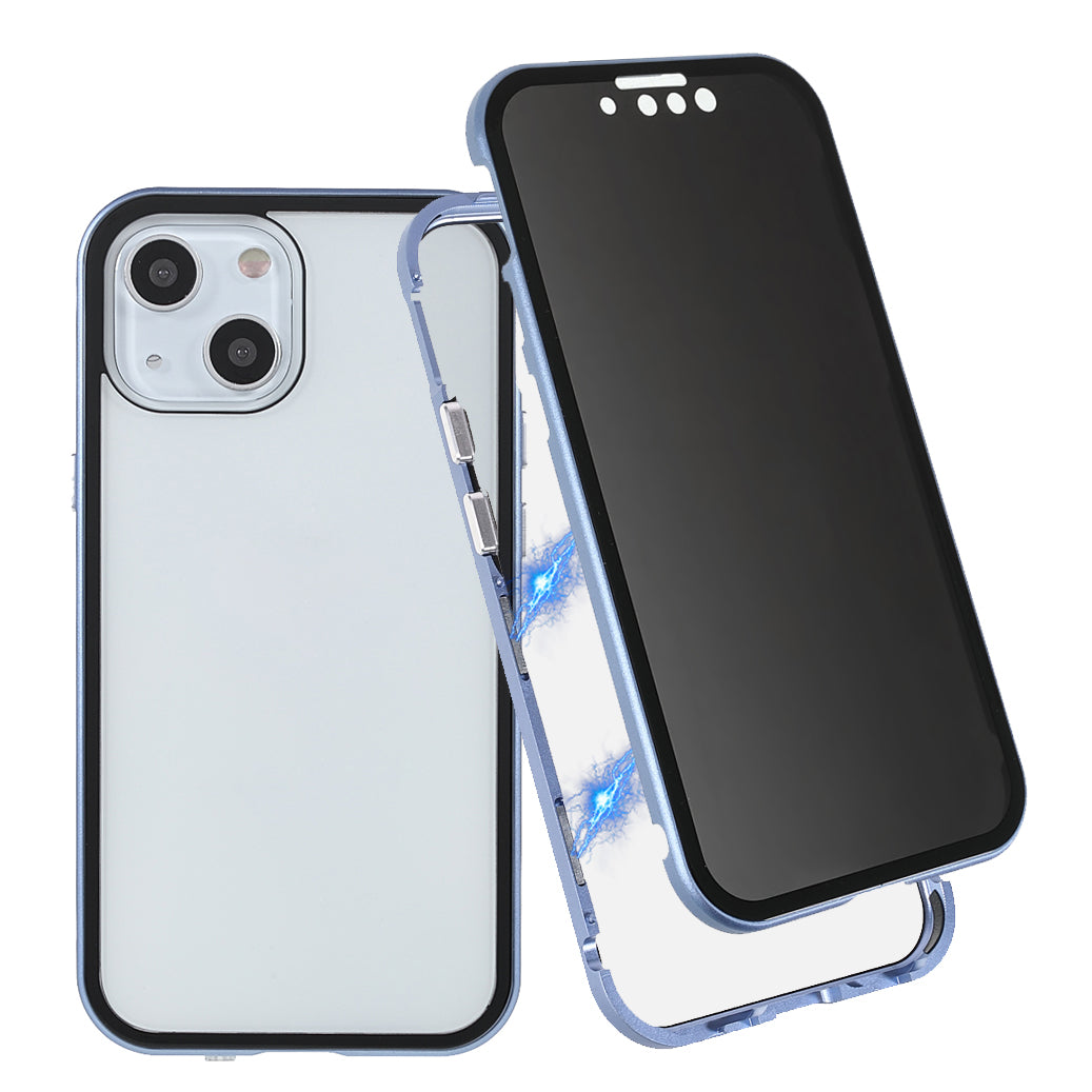 Scratch-Resistant Powerful Magnetic Metal Frame + Double-Sided Tempered Glass 35 Degrees Anti-Peep Phone Case for iPhone 13 mini 5.4 inch
