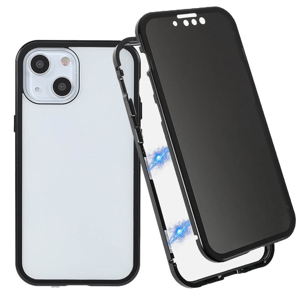Scratch-Resistant Powerful Magnetic Metal Frame + Double-Sided Tempered Glass 35 Degrees Anti-Peep Phone Case for iPhone 13 mini 5.4 inch