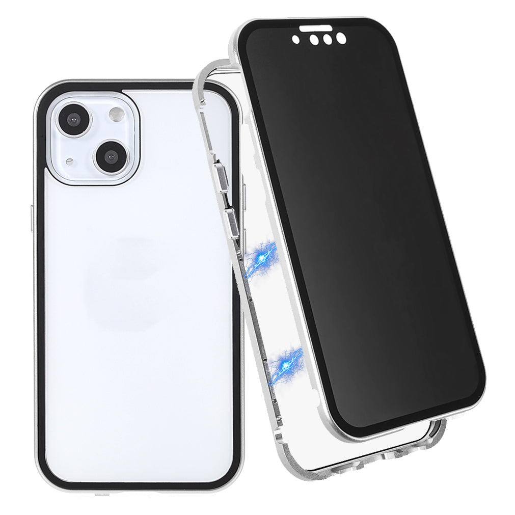 Scratch-Resistant Powerful Magnetic Metal Frame + Double-Sided Tempered Glass 35 Degrees Anti-Peep Phone Case for iPhone 13 mini 5.4 inch