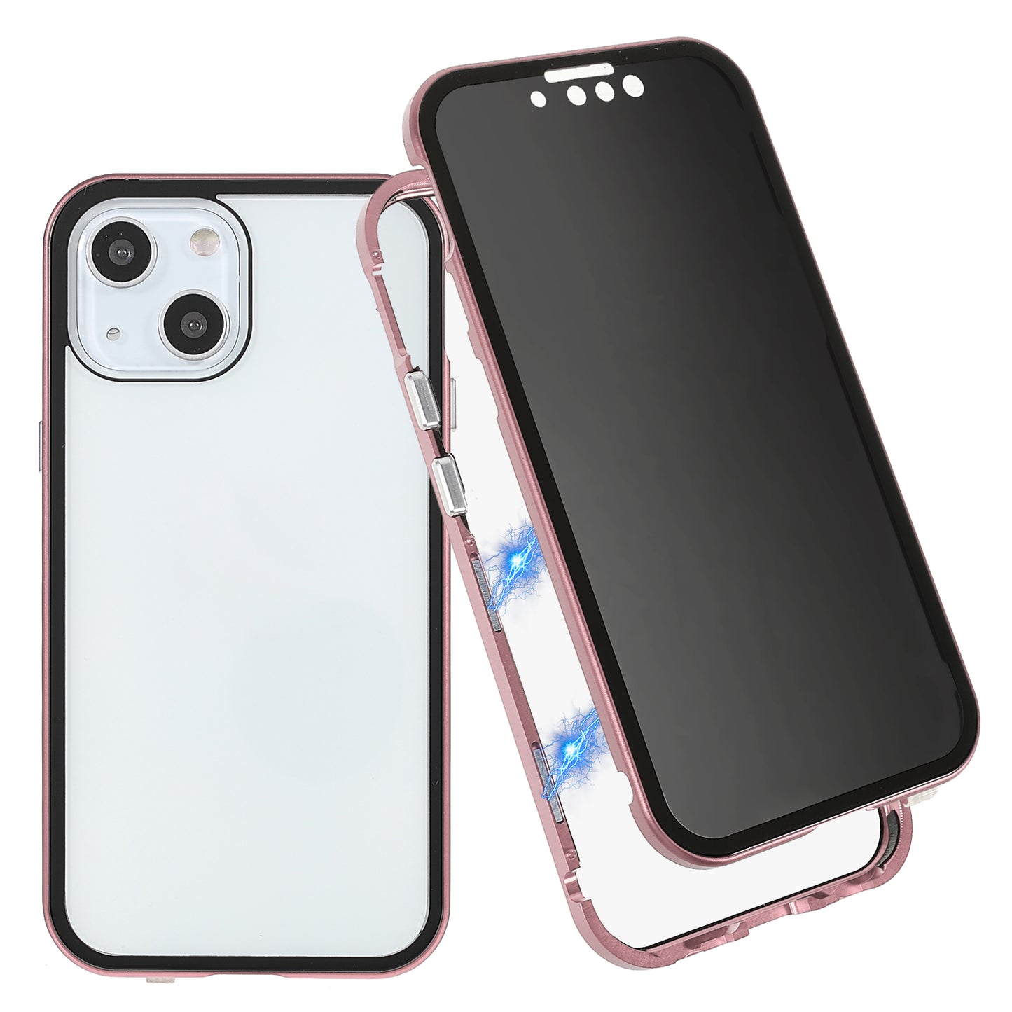 Scratch-Resistant Powerful Magnetic Metal Frame + Double-Sided Tempered Glass 35 Degrees Anti-Peep Phone Case for iPhone 13 mini 5.4 inch