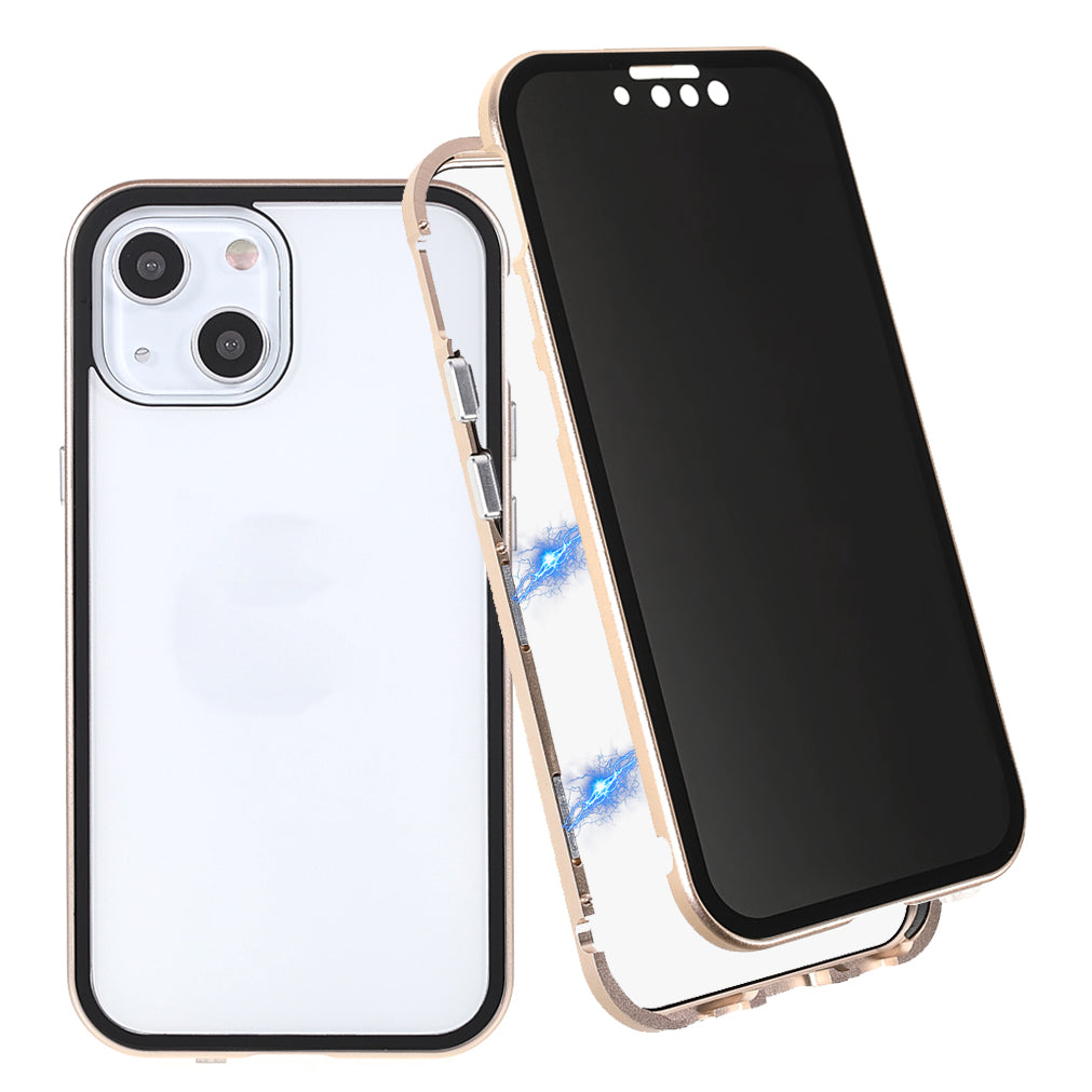 Scratch-Resistant Powerful Magnetic Metal Frame + Double-Sided Tempered Glass 35 Degrees Anti-Peep Phone Case for iPhone 13 mini 5.4 inch