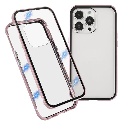 Drop-proof Double-sided Bright and Clear Tempered Glass + Magnetic Metal Frame Phone Case for iPhone 13 Pro 6.1 inch