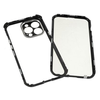 Shock-Absorbed Anti-Spy Double-Sided Tempered Glass + Lock Buckle Design Magnetic Metal Frame Phone Case for iPhone 13 Pro Max 6.7 inch