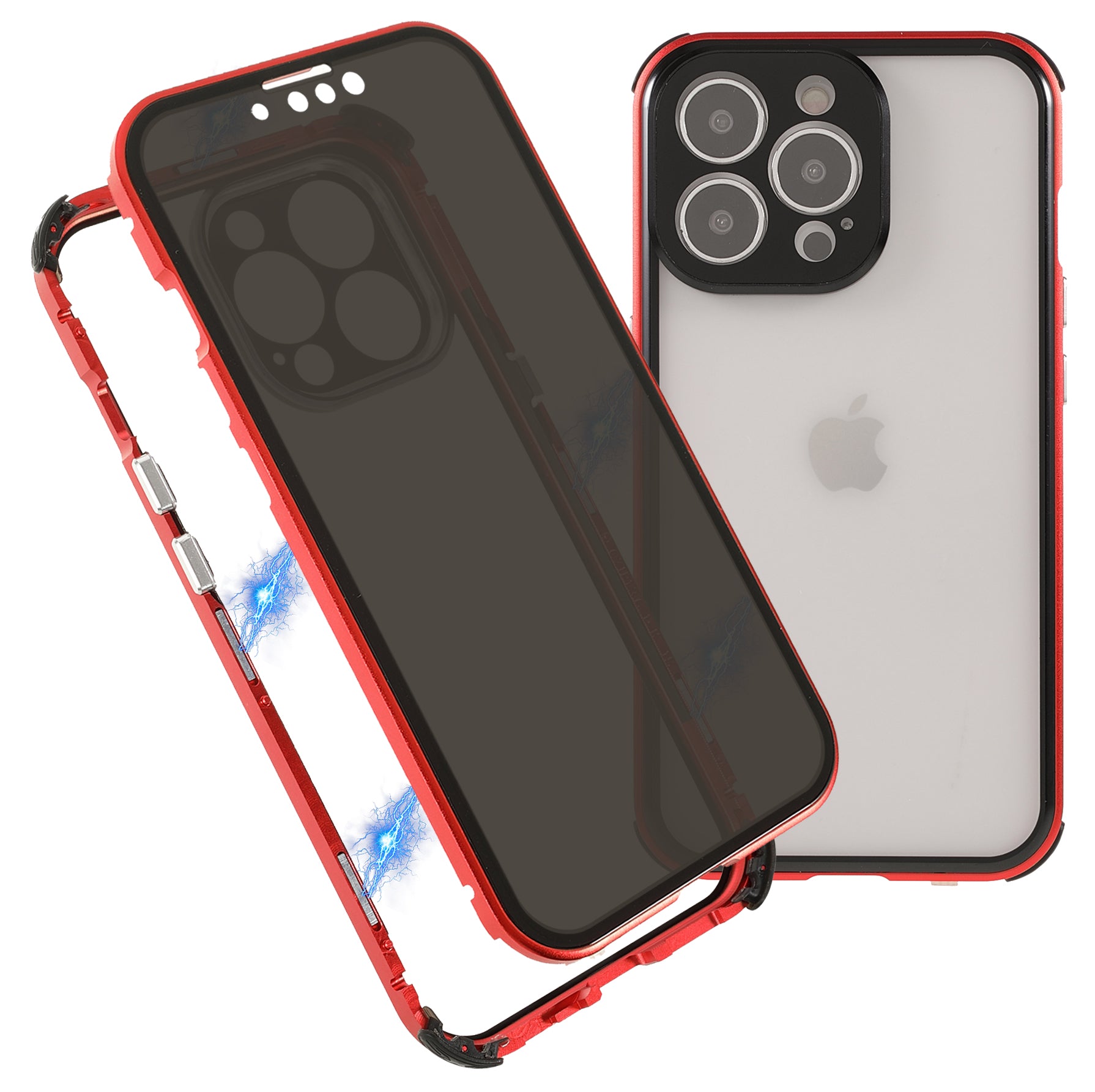 Shock-Absorbed Anti-Spy Double-Sided Tempered Glass + Lock Buckle Design Magnetic Metal Frame Phone Case for iPhone 13 Pro Max 6.7 inch