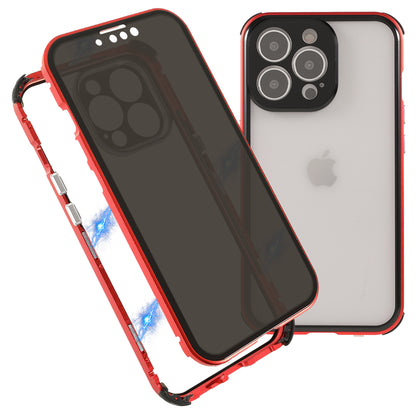 Shock-Absorbed Anti-Spy Double-Sided Tempered Glass + Lock Buckle Design Magnetic Metal Frame Phone Case for iPhone 13 Pro Max 6.7 inch