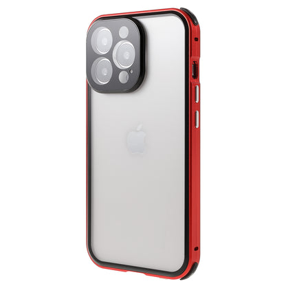 Shock-Absorbed Anti-Spy Double-Sided Tempered Glass + Lock Buckle Design Magnetic Metal Frame Phone Case for iPhone 13 Pro Max 6.7 inch