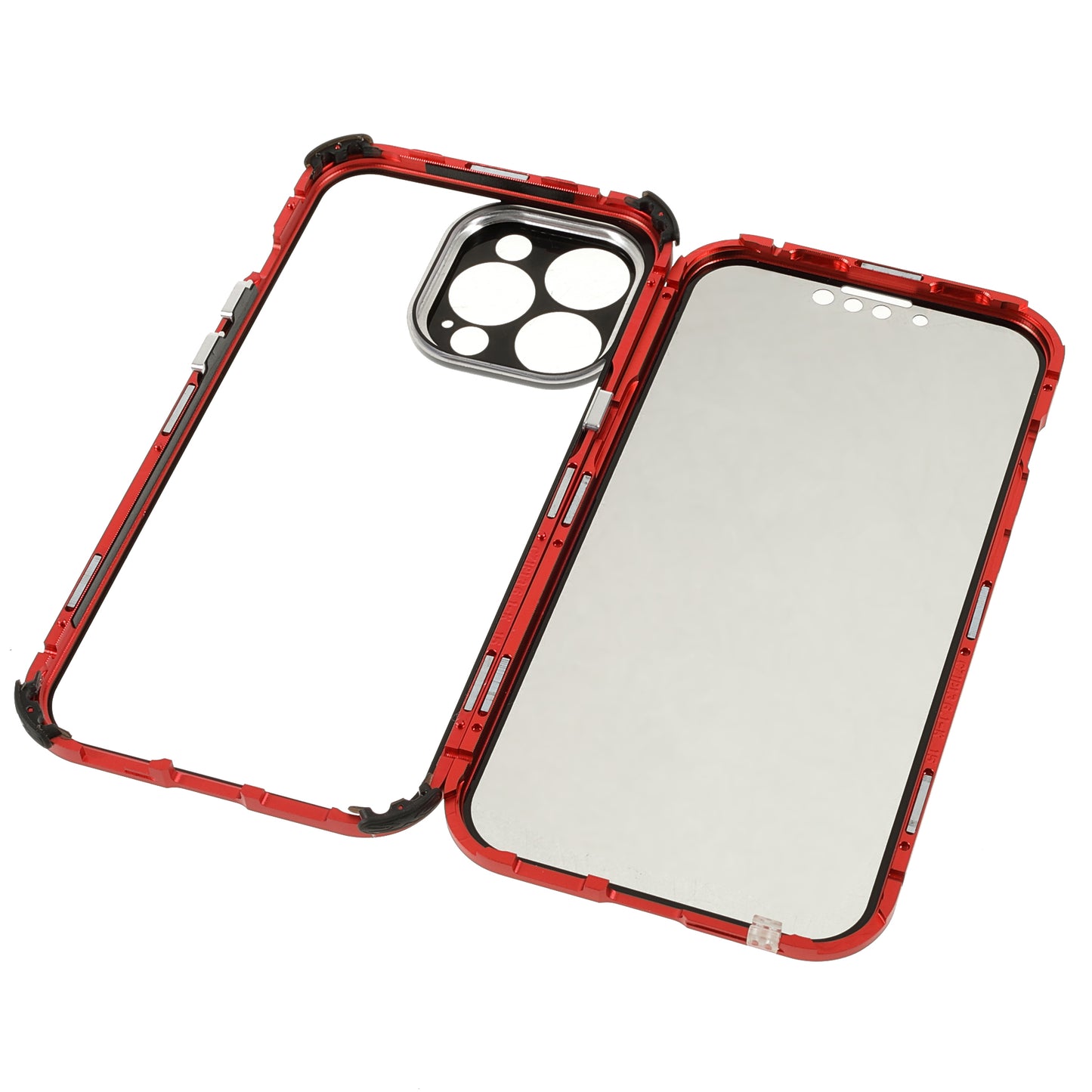 Shock-Absorbed Anti-Spy Double-Sided Tempered Glass + Lock Buckle Design Magnetic Metal Frame Phone Case for iPhone 13 Pro Max 6.7 inch