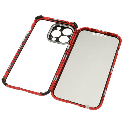 Shock-Absorbed Anti-Spy Double-Sided Tempered Glass + Lock Buckle Design Magnetic Metal Frame Phone Case for iPhone 13 Pro Max 6.7 inch