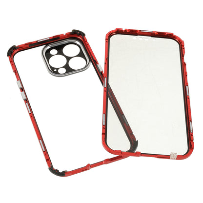 Shock-Absorbed Anti-Spy Double-Sided Tempered Glass + Lock Buckle Design Magnetic Metal Frame Phone Case for iPhone 13 Pro Max 6.7 inch