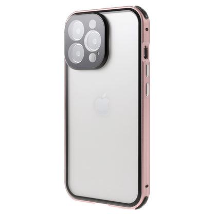 Shock-Absorbed Anti-Spy Double-Sided Tempered Glass + Lock Buckle Design Magnetic Metal Frame Phone Case for iPhone 13 Pro Max 6.7 inch