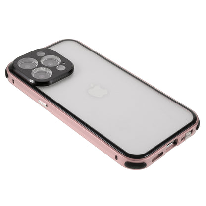 Shock-Absorbed Anti-Spy Double-Sided Tempered Glass + Lock Buckle Design Magnetic Metal Frame Phone Case for iPhone 13 Pro Max 6.7 inch