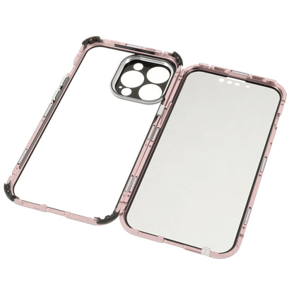 Shock-Absorbed Anti-Spy Double-Sided Tempered Glass + Lock Buckle Design Magnetic Metal Frame Phone Case for iPhone 13 Pro Max 6.7 inch