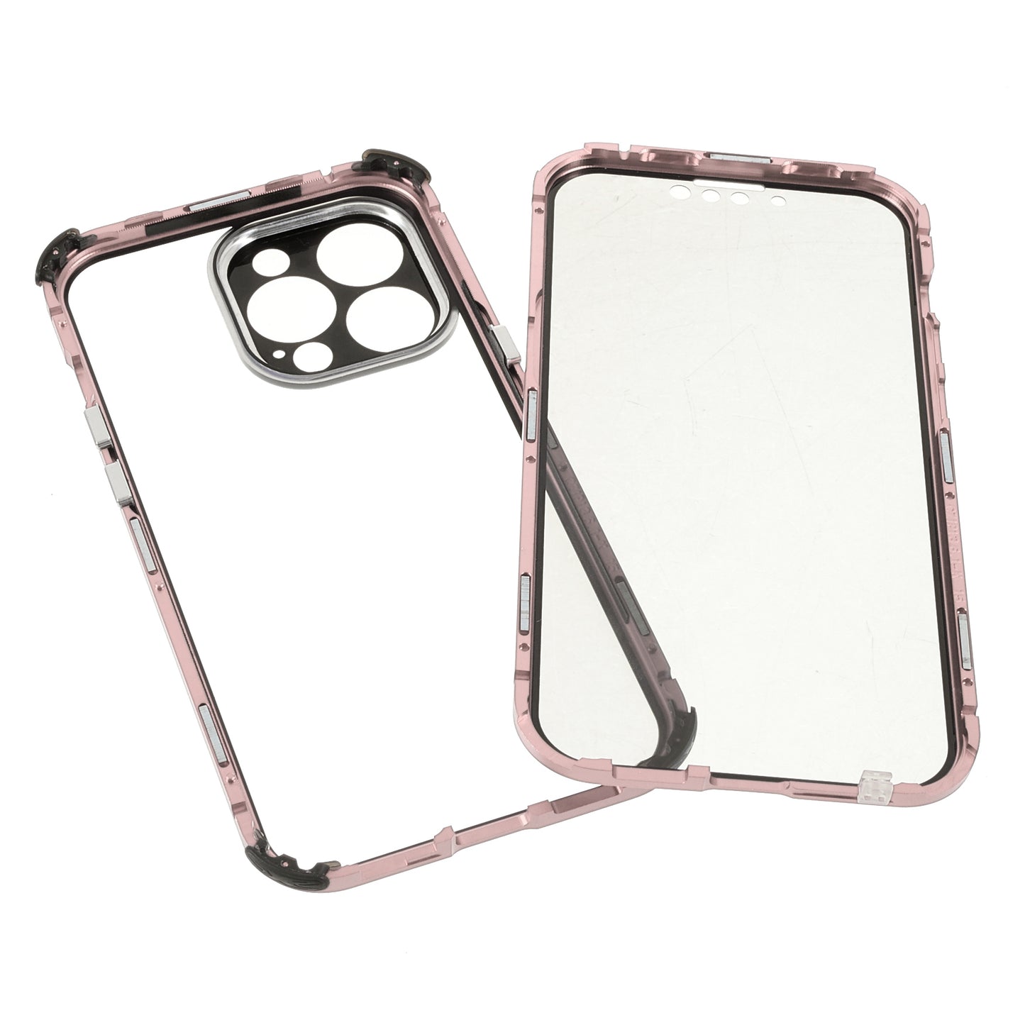 Shock-Absorbed Anti-Spy Double-Sided Tempered Glass + Lock Buckle Design Magnetic Metal Frame Phone Case for iPhone 13 Pro Max 6.7 inch