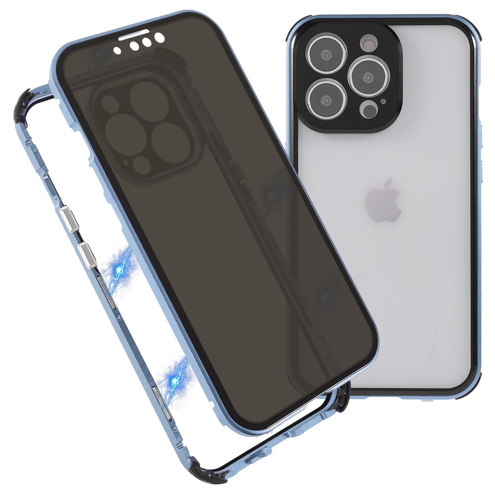 Shock-Absorbed Anti-Spy Double-Sided Tempered Glass + Lock Buckle Design Magnetic Metal Frame Phone Case for iPhone 13 Pro Max 6.7 inch