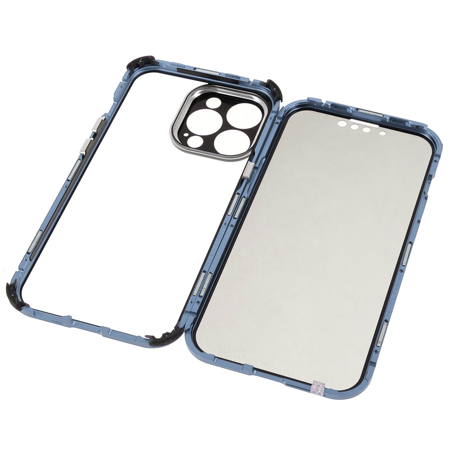 Shock-Absorbed Anti-Spy Double-Sided Tempered Glass + Lock Buckle Design Magnetic Metal Frame Phone Case for iPhone 13 Pro Max 6.7 inch